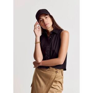 THE SHIRT Rochelle Behrens Sleeveless Button Down Black Boxy Cropped Size M